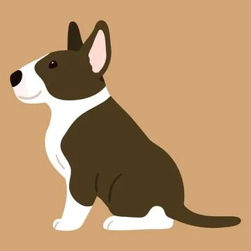 Cute and simple illustration of dark brown Bull Terrier Dog sitting in side.. Stock Illustration