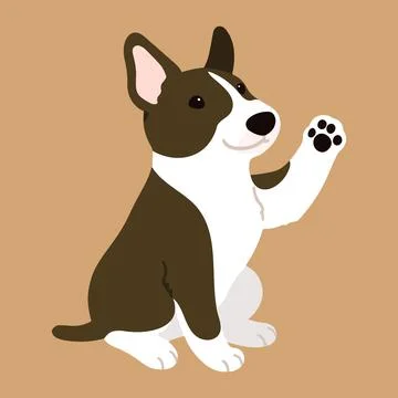 Cute and simple illustration of dark brown Bull Terrier Dog Waving Hand Stock Illustration