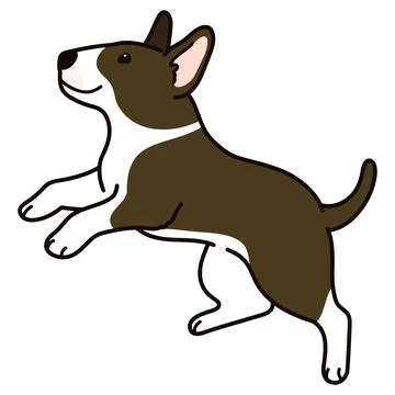 Cute and simple illustration of dark brown Bull Terrier Dog jumping Stock Illustration