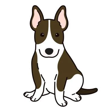 Cute and simple illustration of dark brown Bull Terrier Dog sitting in fron.. Stock Illustration