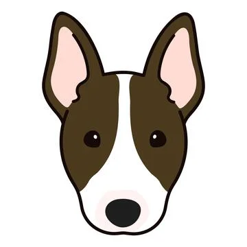 Cute and simple illustration of dark brown Bull Terrier Dog front head Stock Illustration