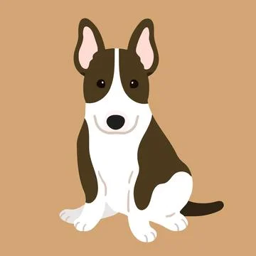 Cute and simple illustration of dark brown Bull Terrier Dog sitting in fron.. Stock Illustration