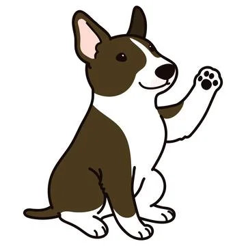Cute and simple illustration of dark brown Bull Terrier Dog Waving Hand Stock Illustration