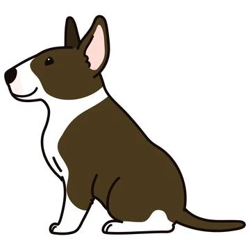 Cute and simple illustration of dark brown Bull Terrier Dog sitting in side.. Stock Illustration