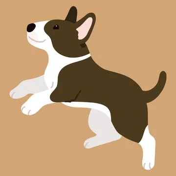 Cute and simple illustration of dark brown Bull Terrier Dog jumping flat co.. Stock Illustration