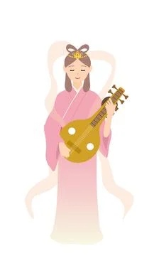 Cute and simple illustration of seven gods of good fortune Benzaiten Illustrazione stock
