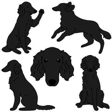Cute and simple outlined illustrations of black Borzoi Dog Stock Illustration