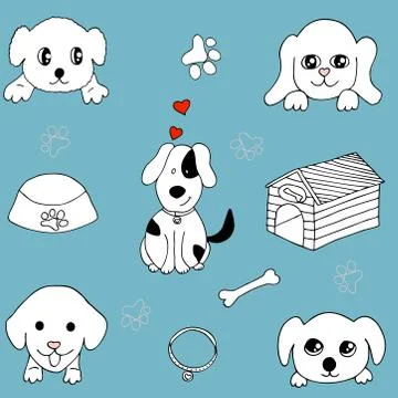 Cute and simple vector illustration of dogs and puppy doodle icons Stock Illustration