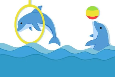 Cute and Smart Dolphin In The Circus Show Stock Illustration