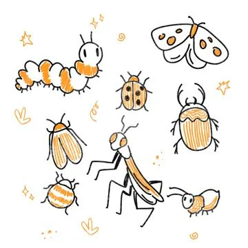 A cute and whimsical set of insects	 Stock Illustration