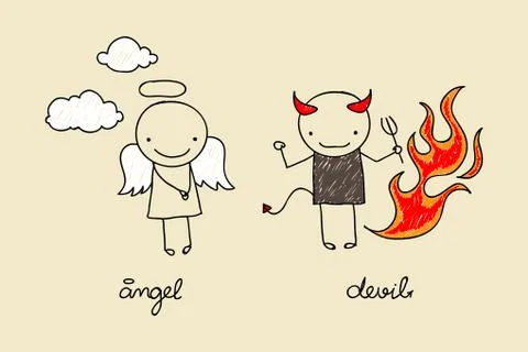 Cute angel and devil doodle Stock Illustration