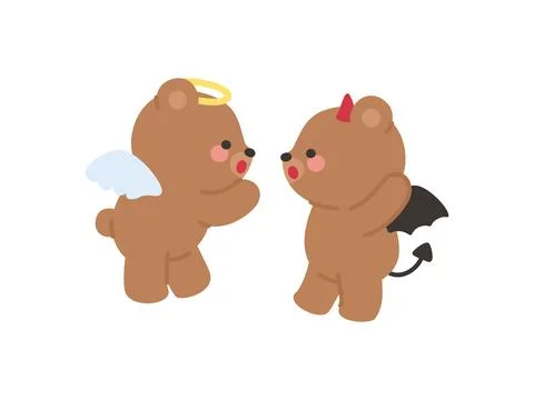 Cute Angel and Devil Teddy Bears Facing Each Other in a Playful Interaction Illustrazione stock