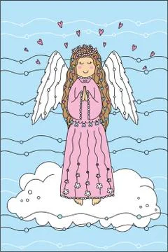 Cute angel on the cloud Stock Illustration