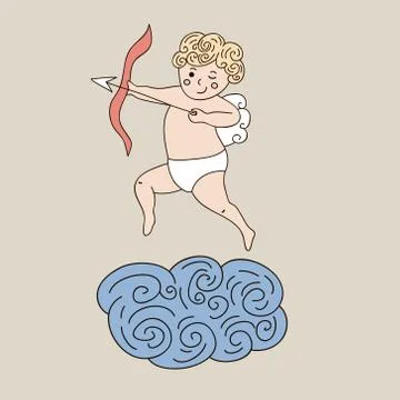 Cute angel on cloud. Vector hand drawn illustration with sleeping angel. Ca.. Stock Illustration