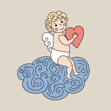 Cute angel on cloud. Vector hand drawn illustration with sleeping angel. Ca.. Stock Illustration
