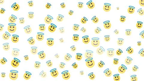 Cute angel emoji pattern with smiling yellow faces and blue halos for socia.. Stock Illustration