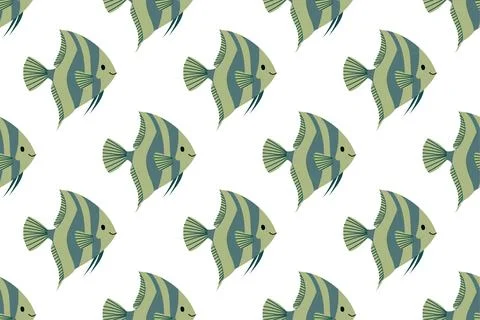 Cute Angelfish Vector Seamless Pattern Stock Illustration