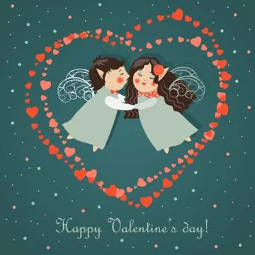 Cute angels embrace Stock Illustration