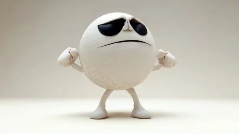 A cute anger and simple egg-shaped character with black eyes Stock Footage 286030881