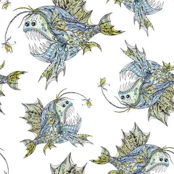 Cute Anglerfish Pattern Stock Illustration