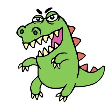 Cute angry cartoon dinosaur. Vector illustration. Stock Illustration