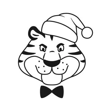 tiger face black and white clipart book