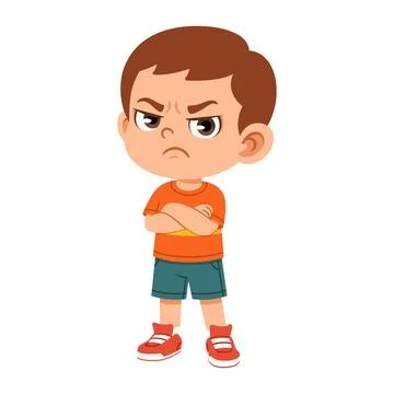Cute Angry Expression of Flat Boy Character Stock Illustration