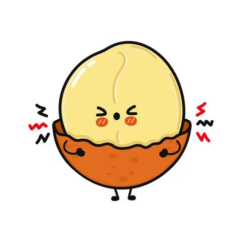Cute angry macadamia character. Vector hand drawn cartoon kawaii character il Stock Illustration
