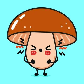 Cute angry mushroom character. Vector hand drawn cartoon kawaii character ill Stock Illustration