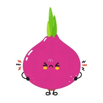 Cute angry Onion character. Vector hand drawn cartoon kawaii character illu.. Stock Illustration