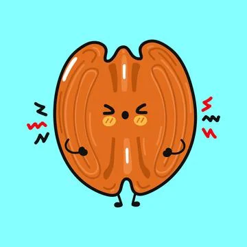Cute angry Pecan character. Vector hand drawn cartoon kawaii character illust Stock Illustration