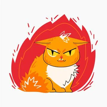 Cute angry red cat sitting with frowning face expression in fire Stock Illustration