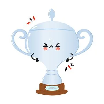 Cute angry Silver trophy cup character. Vector hand drawn cartoon kawaii ch.. Illustrazione stock