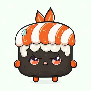 Cute angry Sushi character. Vector hand drawn cartoon kawaii character illu.. Stock Illustration