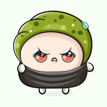 Cute angry Sushi character. Vector hand drawn cartoon kawaii character illu.. Stock Illustration