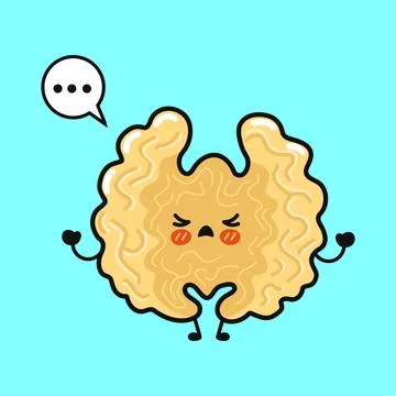 Cute angry walnut character thinking with speech bubble Stock Illustration