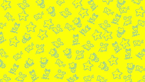 Cute Animal and Star Pattern Animation Yellow Background Video stock 343324154