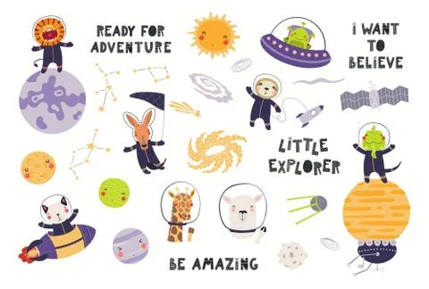 Cute animal astronauts set Stock Illustration