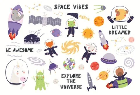 Cute animal astronauts set Stock Illustration