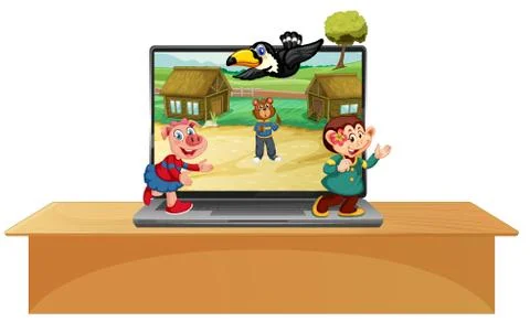 Cute animal on computer background Stockillustratie