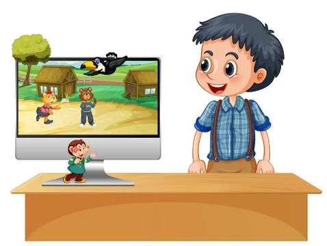 Cute animal on computer background Stock Illustration