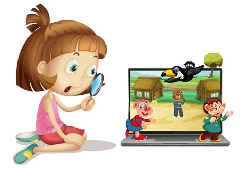 Cute animal on computer background Stock Illustration