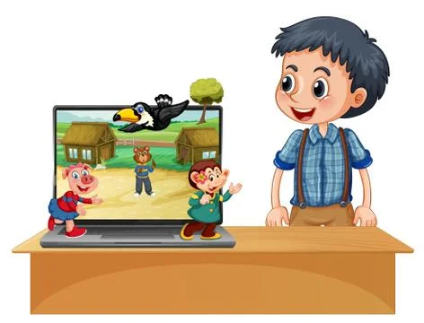 Cute animal on computer background Stock Illustration