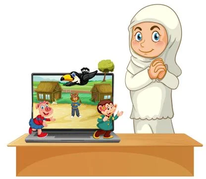 Cute animal on computer background Illustrazione stock