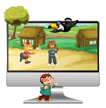 Cute animal on computer background 库存插图
