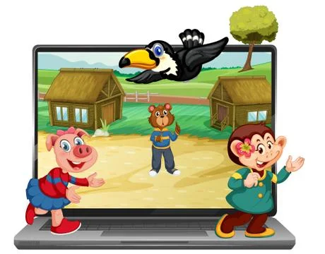 Cute animal on computer background Stock Illustration