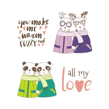 Cute animal couples Stock Illustration
