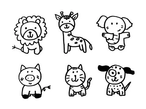 Cute animal element, doodle hand drawing cartoon character Stock Illustration