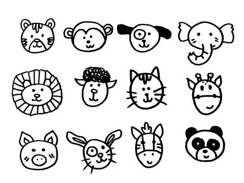 Cute animal element, doodle hand drawing cartoon character Stock Illustration