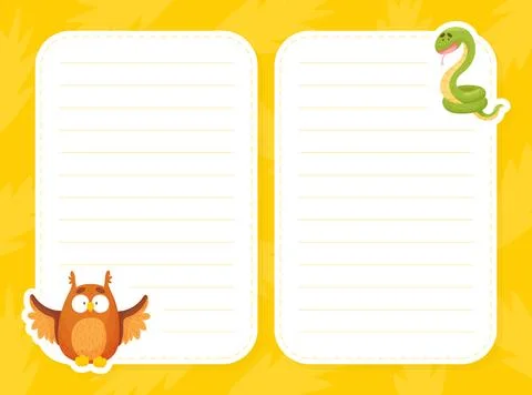 Cute Animal Empty Note or Reminder Card Vector Template Stock Illustration